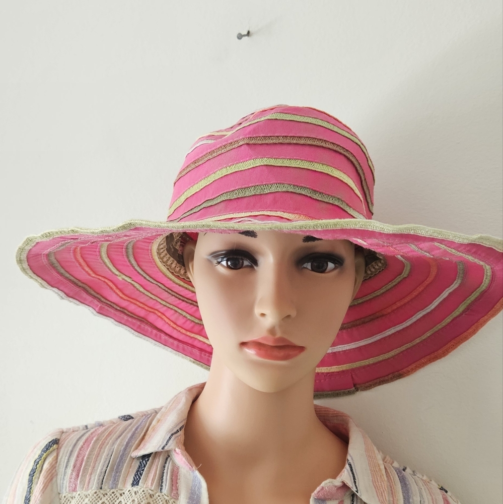 Panama Jack Pink Striped Women's Sun Hat